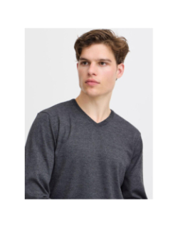 Pull fin à col en v bruton gris homme - Blend
