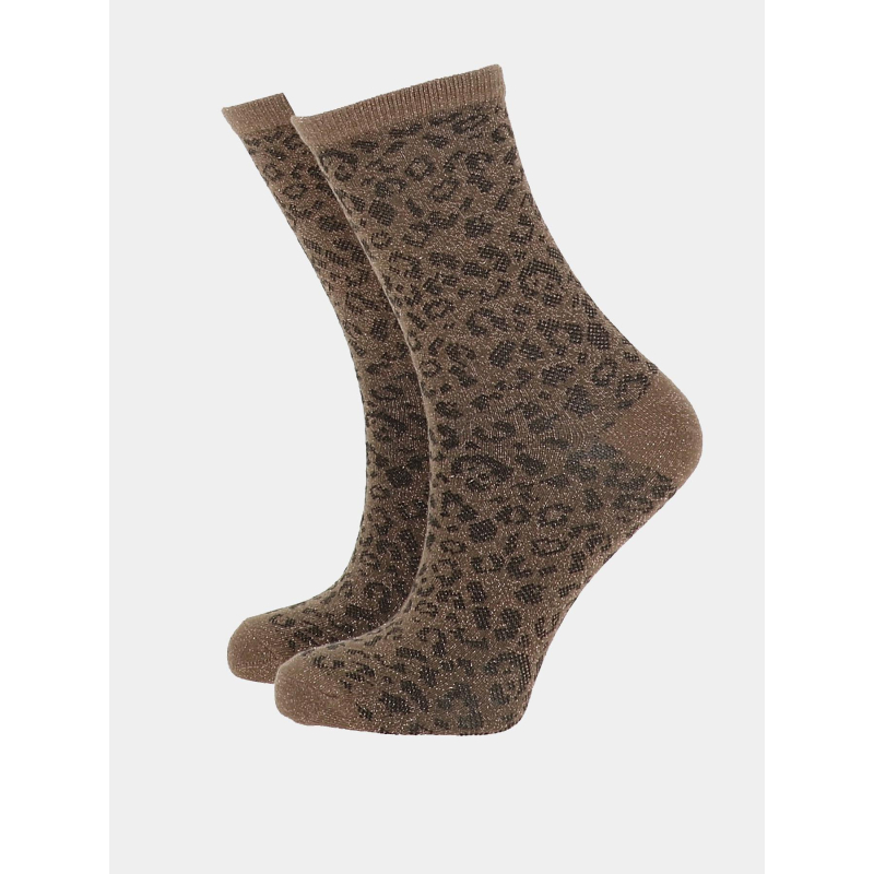 Chaussettes pailletées léopard sebby marron femme - Pieces
