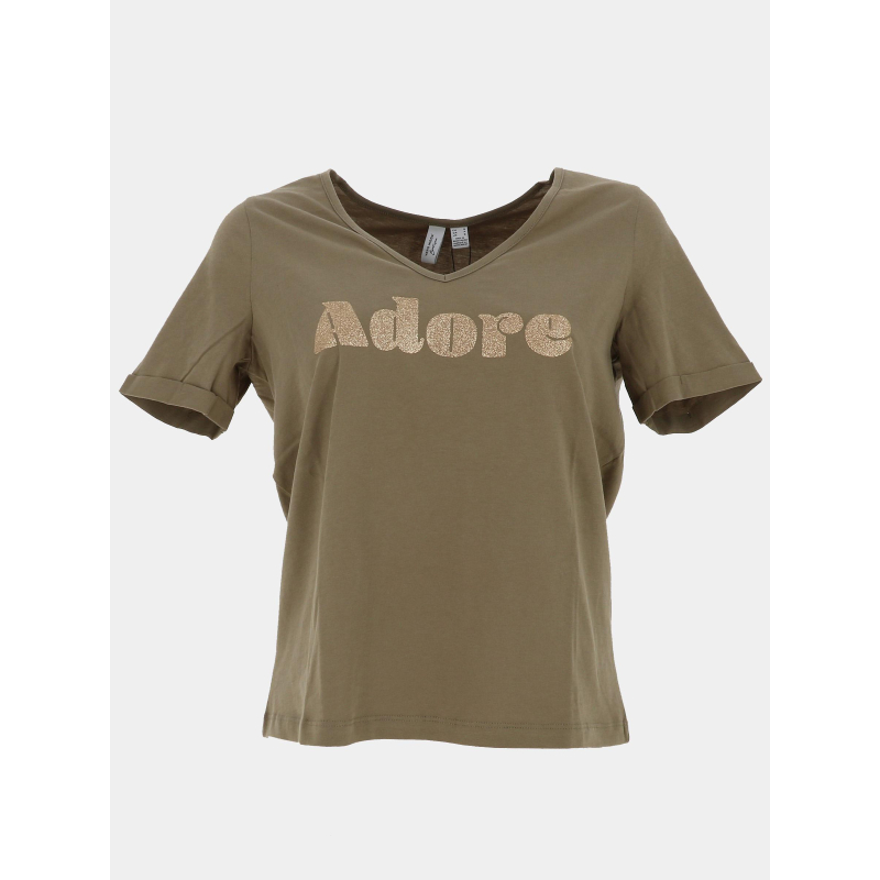T-shirt brillant à col en v fadora kaki femme - Vero Moda