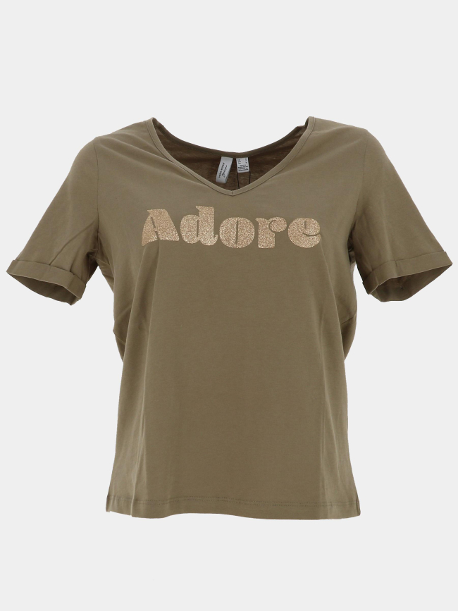 T-shirt brillant à col en v fadora kaki femme - Vero Moda