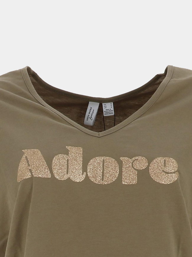 T-shirt brillant à col en v fadora kaki femme - Vero Moda