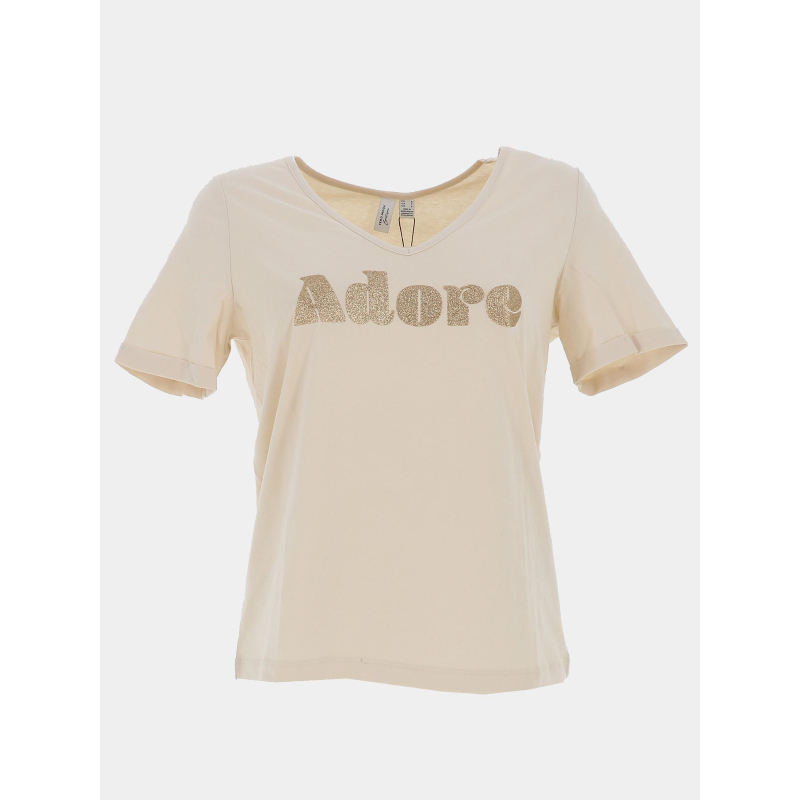 T-shirt brillant à col en v fadora beige femme - Vero Moda