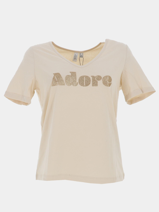T-shirt brillant à col en v fadora beige femme - Vero Moda