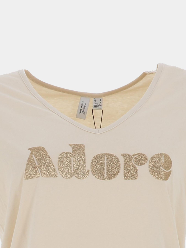 T-shirt brillant à col en v fadora beige femme - Vero Moda