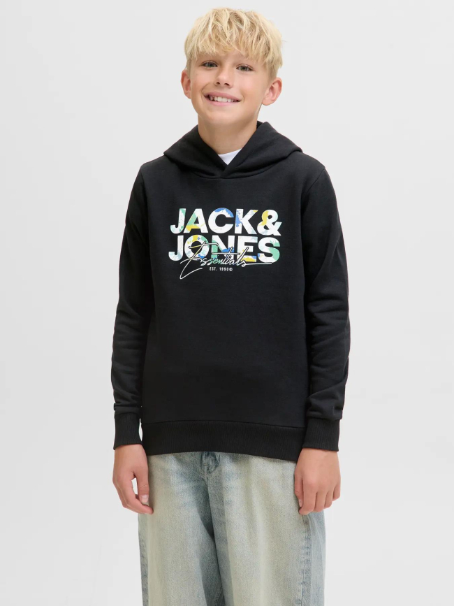 Sweat à capuche jjgeplas noir garçon - Jack & Jones