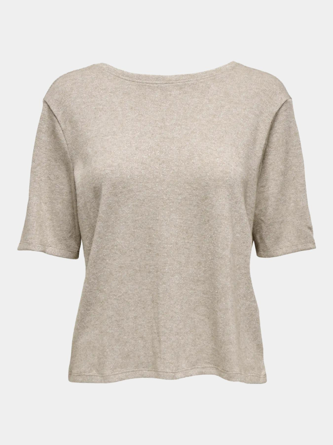 T-shirt brillant à col en v onlfalka beige femme - Only
