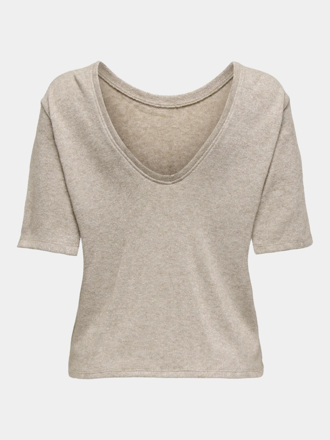 T-shirt brillant à col en v onlfalka beige femme - Only