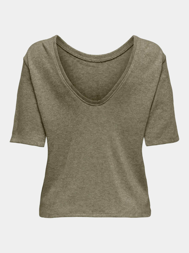 T-shirt brillant à col en v onlfalka doré femme - Only