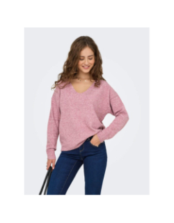 Pull col v rica life rose chiné femme - Only