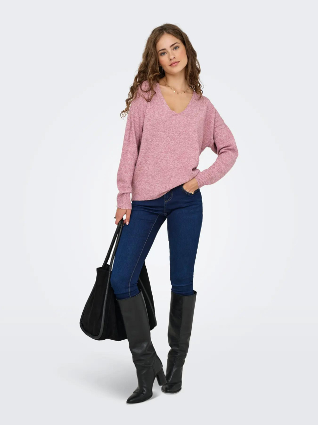 Pull col v rica life rose chiné femme - Only