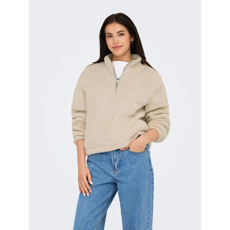 Sweat polaire col zippé new dallas beige femme - Only