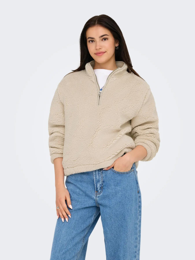 Sweat polaire col zippé new dallas beige femme - Only