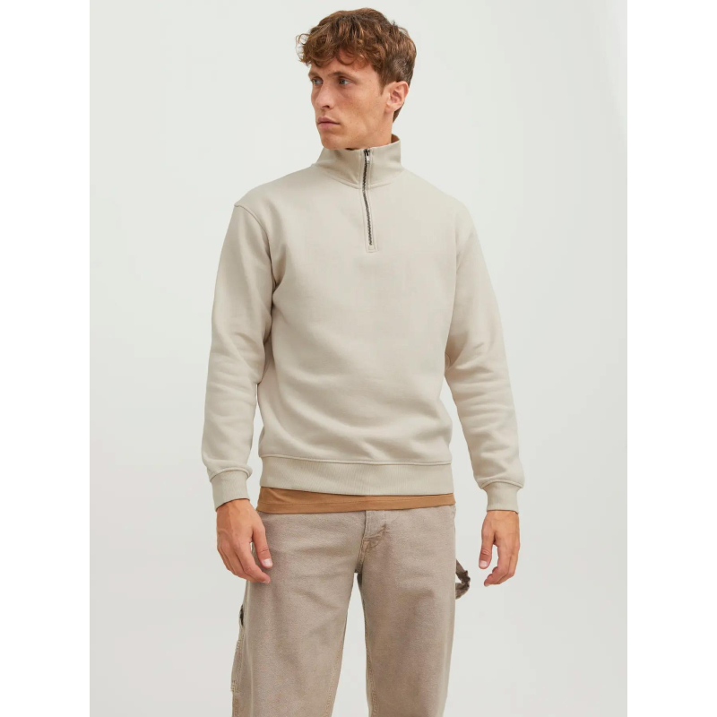 Sweat col zippé bradley beige homme - Jack & Jones