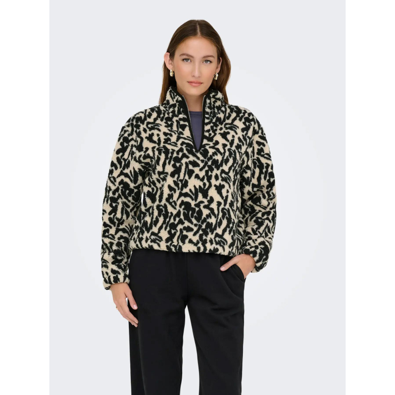 Sweat polaire col zippé léopard new dallas noir femme - Only