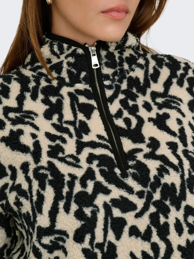 Sweat polaire col zippé léopard new dallas noir femme - Only