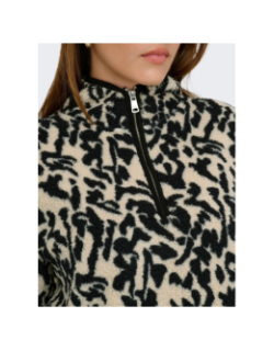 Sweat polaire col zippé léopard new dallas noir femme - Only