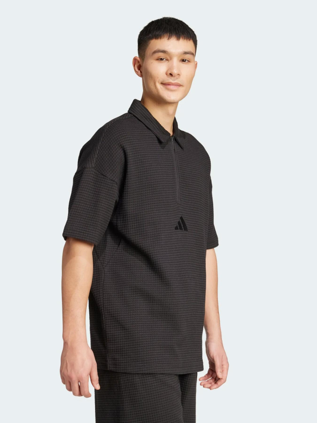Polo à manches courtes en coton texturé noir homme - Adidas