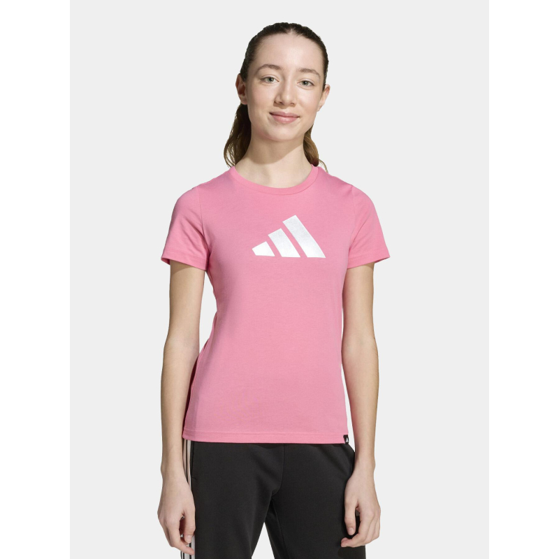 T-shirt à manches courtes et logo argenté rose fille - Adidas