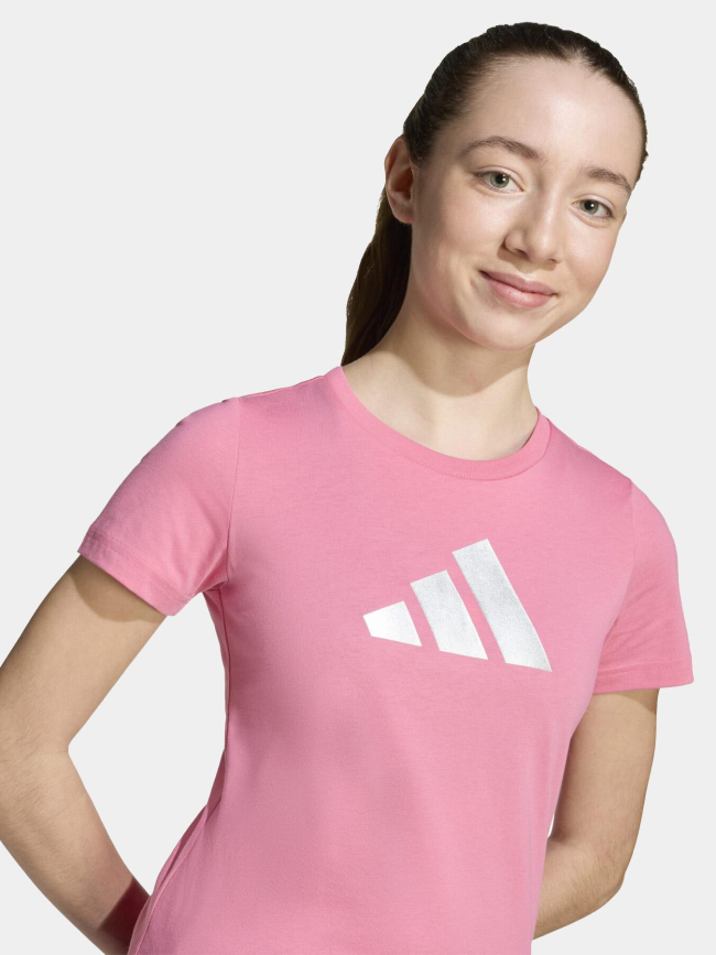 T-shirt à manches courtes et logo argenté rose fille - Adidas