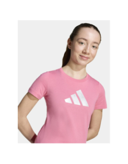 T-shirt à manches courtes et logo argenté rose fille - Adidas