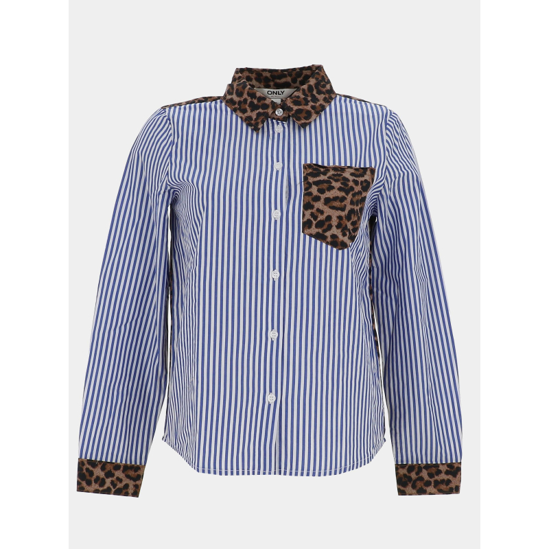 Chemise rayée léopard cayana bleu marron femme - Only