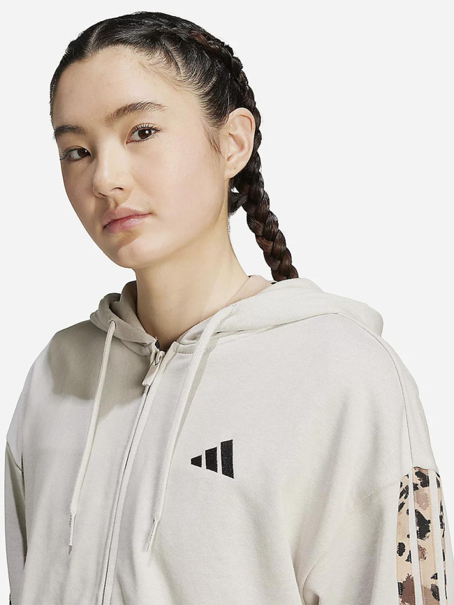 Sweat à capuche zippé aop 3s animal beige femme - Adidas