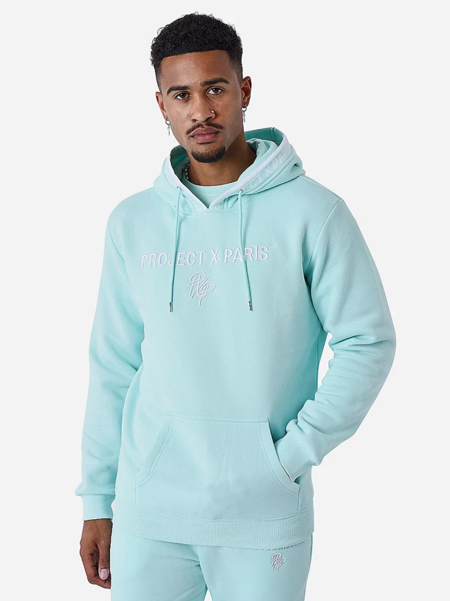 Sweat à capuche logo signature brodé turquoise homme - Project X Paris
