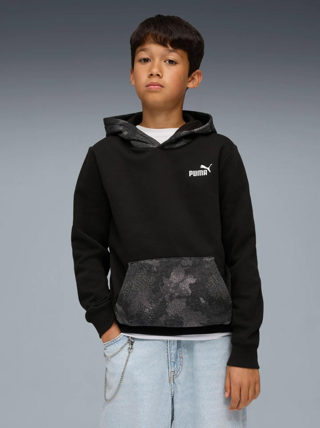 Sweat à capuche ess camo noir enfant - Puma