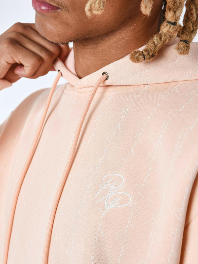 Sweat à capuche à impressions multiples rose pèche homme - Project X Paris
