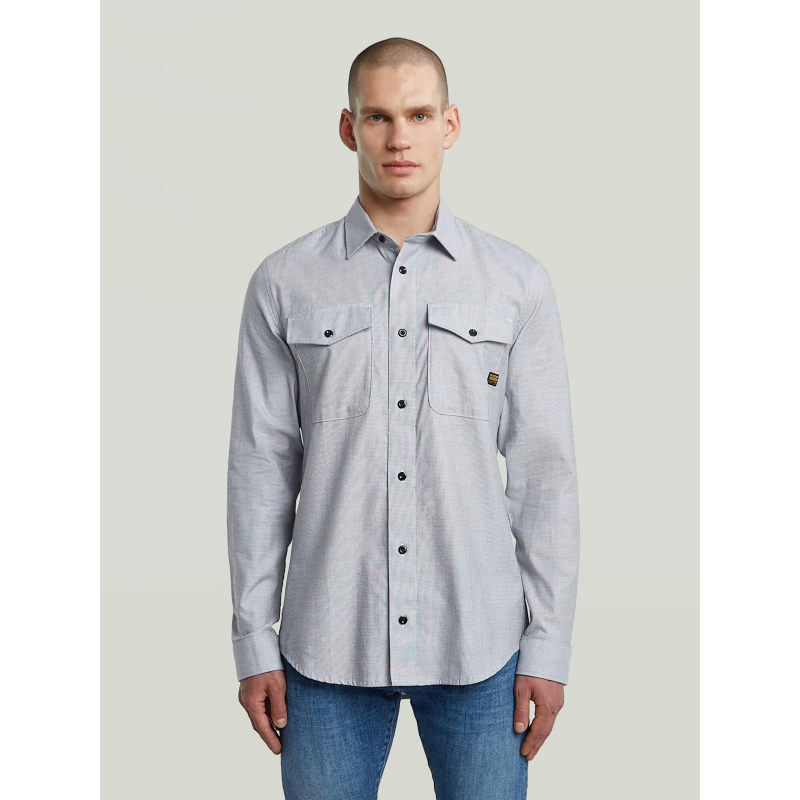 Chemise à carreaux slim fit marine blanc homme - G Star