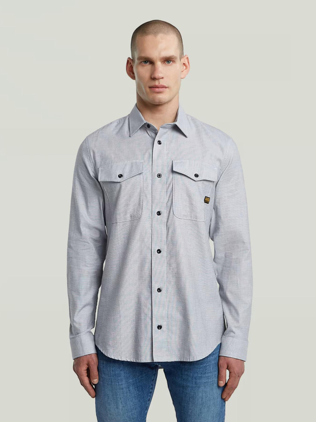 Chemise à carreaux slim fit marine blanc homme - G Star