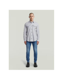 Chemise à carreaux slim fit marine blanc homme - G Star
