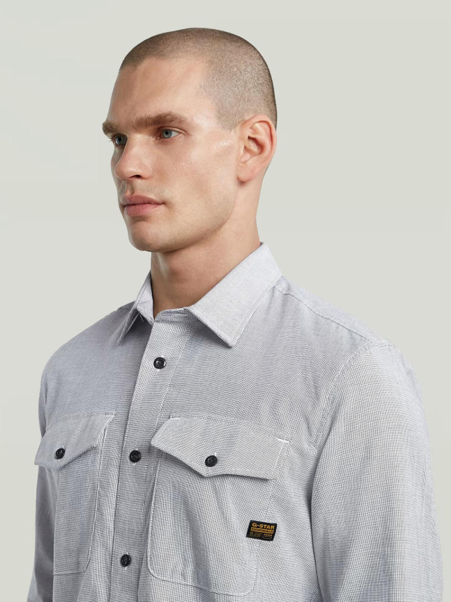 Chemise à carreaux slim fit marine blanc homme - G Star