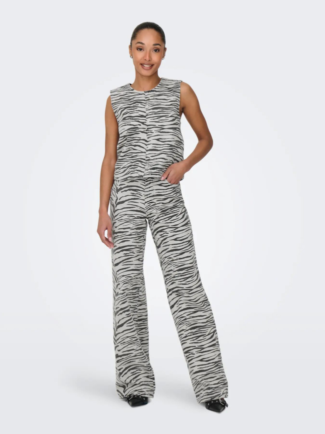 Jean zébré taille haute wide leg fit onlhope gris femme - Only