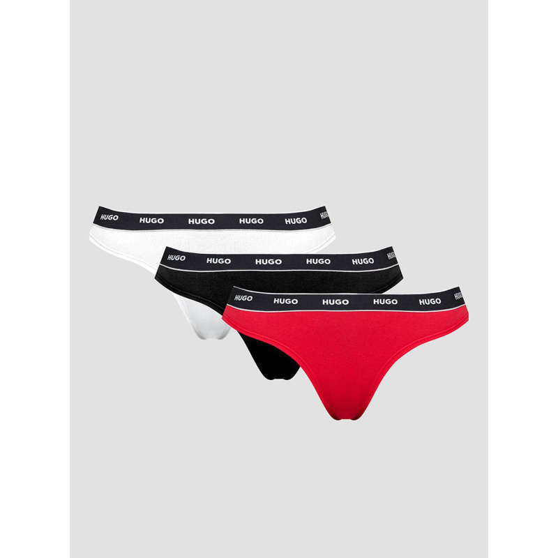 Pack de 3 strings rouge blanc et noir femme - Hugo