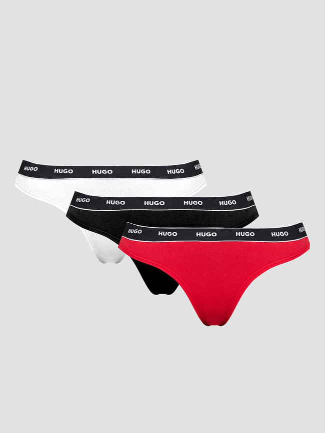 Pack de 3 strings rouge blanc et noir femme - Hugo