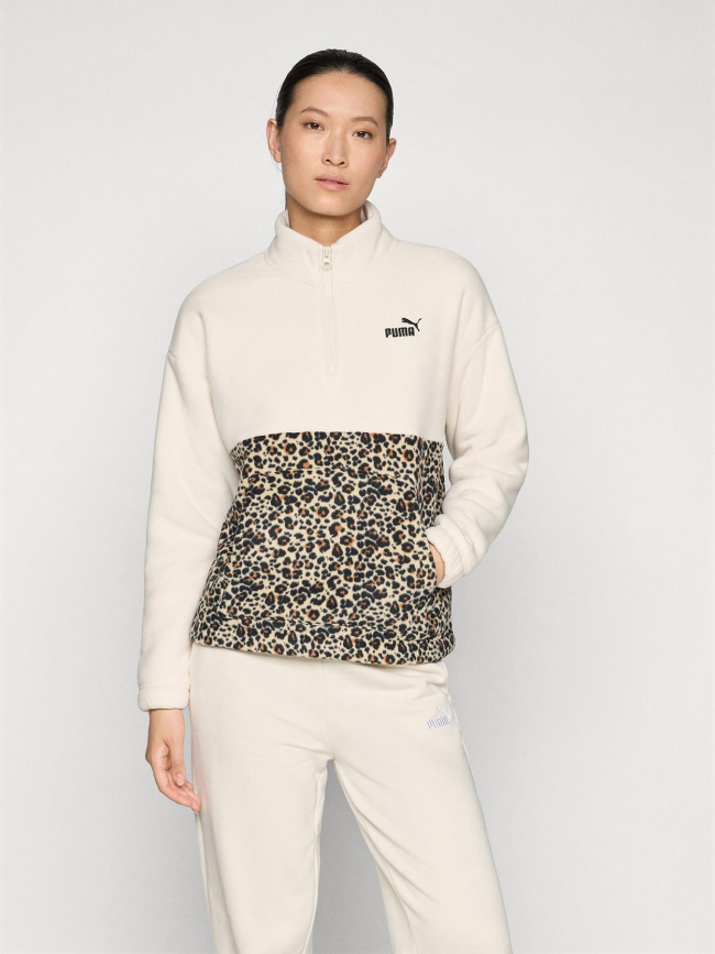 Sweat polaire col zippé léopard beige femme - Puma