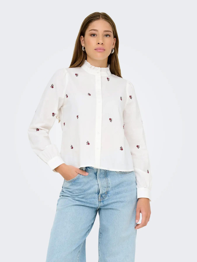 Chemise brodée fleurs camille blanc femme - Only