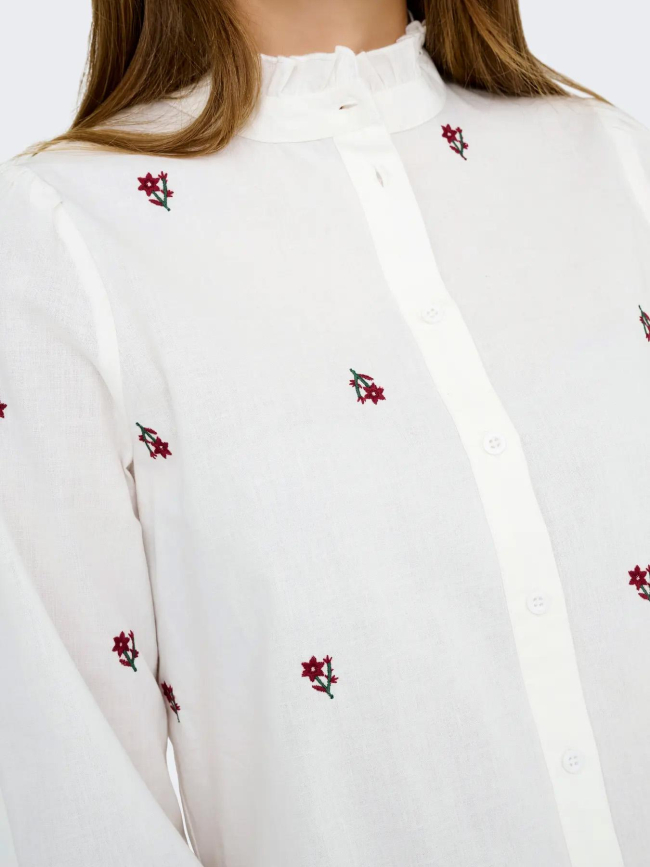 Chemise brodée fleurs camille blanc femme - Only