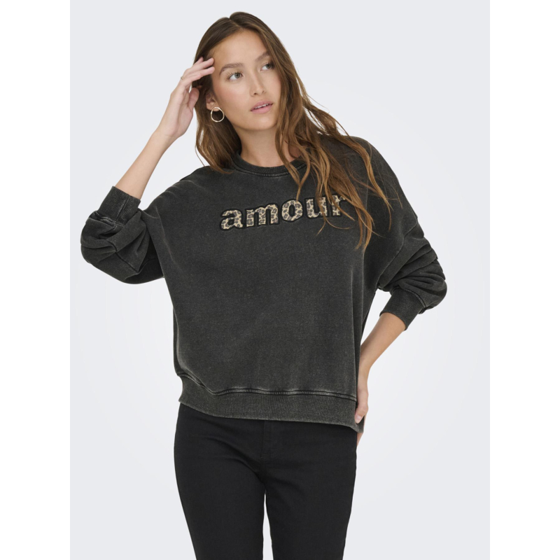 Sweat linda amour léopard noir femme - Only