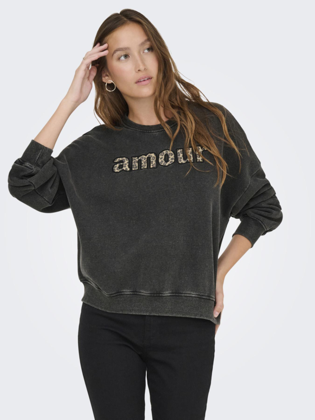 Sweat linda amour léopard noir femme - Only