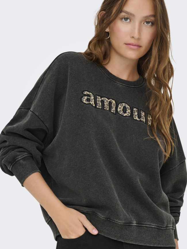 Sweat linda amour léopard noir femme - Only