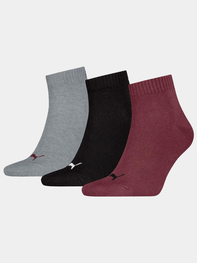 Pack de 3 paires de chaussettes quarter bordeaux noir adulte - Puma