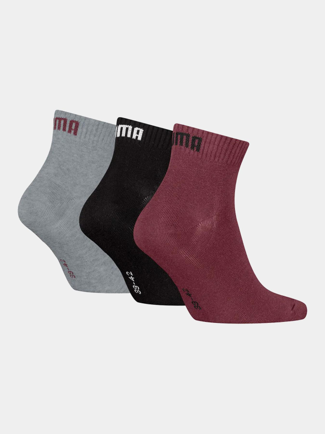Pack de 3 paires de chaussettes quarter bordeaux noir adulte - Puma