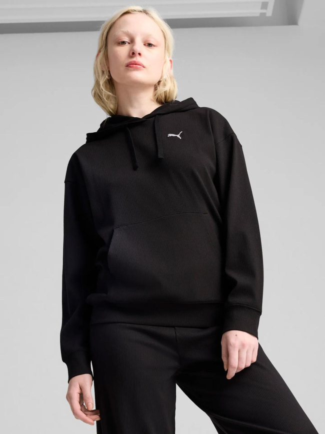 Sweat à capuche côtelé ess elevated comfort noir femme - Puma
