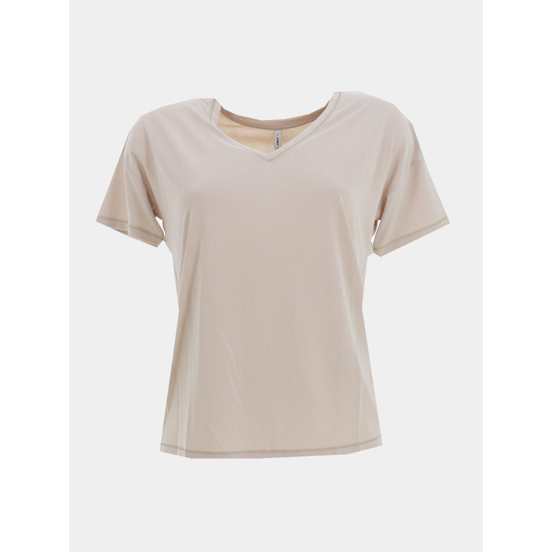T-shirt col v doré free life beige femme - Only