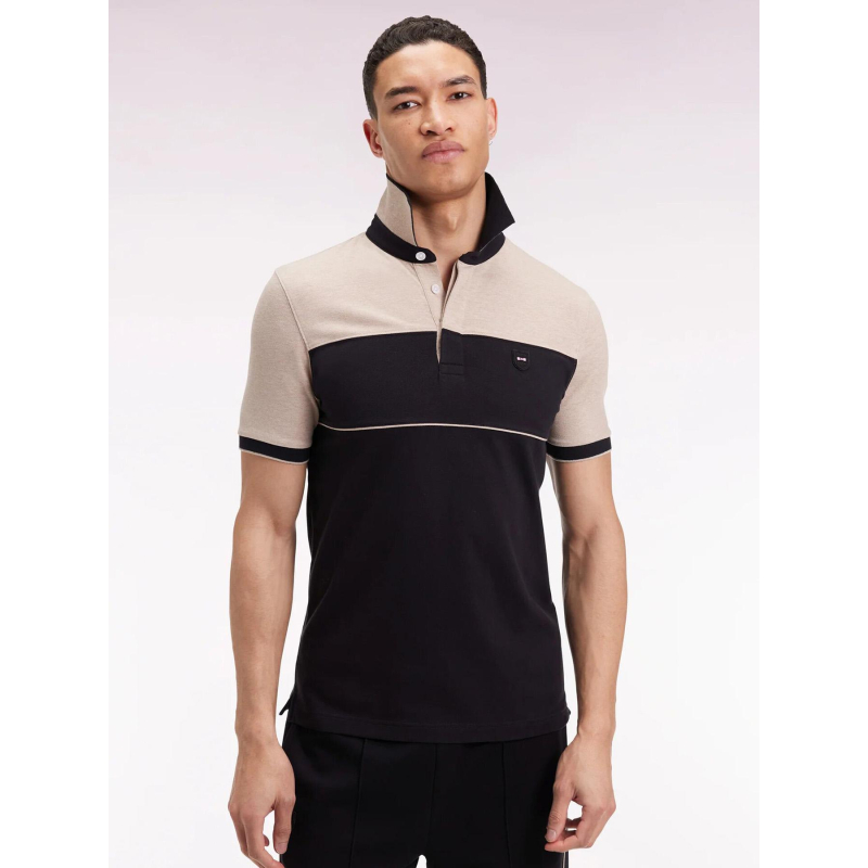 Polo slim bicolore en piqué de coton stretch noir homme - Eden Park