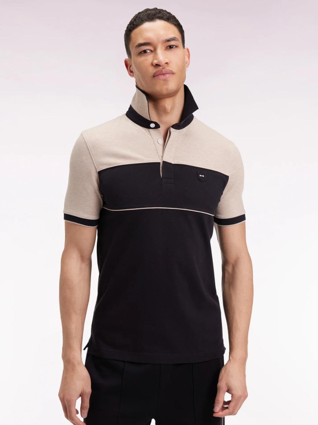 Polo slim bicolore en piqué de coton stretch noir homme - Eden Park