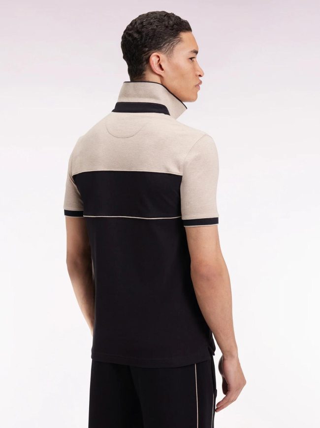 Polo slim bicolore en piqué de coton stretch noir homme - Eden Park