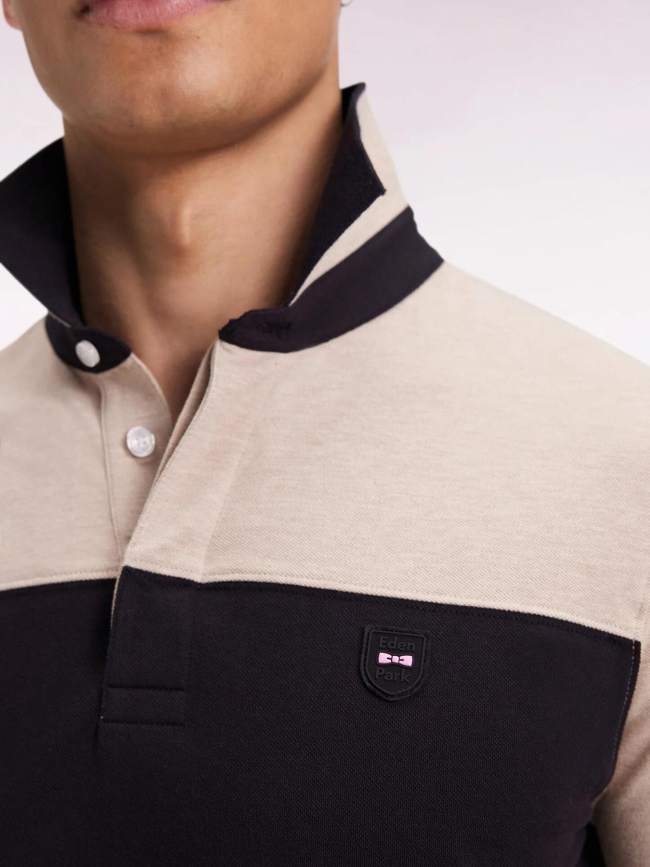 Polo slim bicolore en piqué de coton stretch noir homme - Eden Park